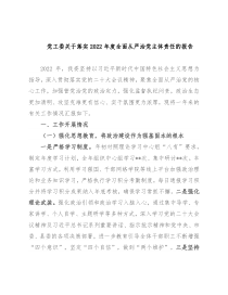 党工委关于落实2022年度全面从严治党主体责任的报告