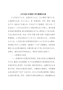 公司2022年党建工作开展情况汇报
