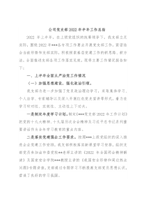 公司党支部2022年半年工作总结