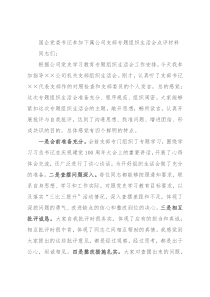 国企党委书记参加下属公司支部专题组织生活会点评材料