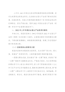 国企公司党组织2022年上半年落实全面从严治党责任制自查报告