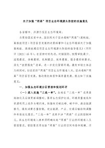 关于加强“两高”项目生态环境源头防控的实施意见